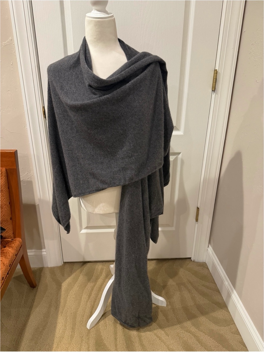 Neiman Marcus Charcoal Gray Draped Wrap